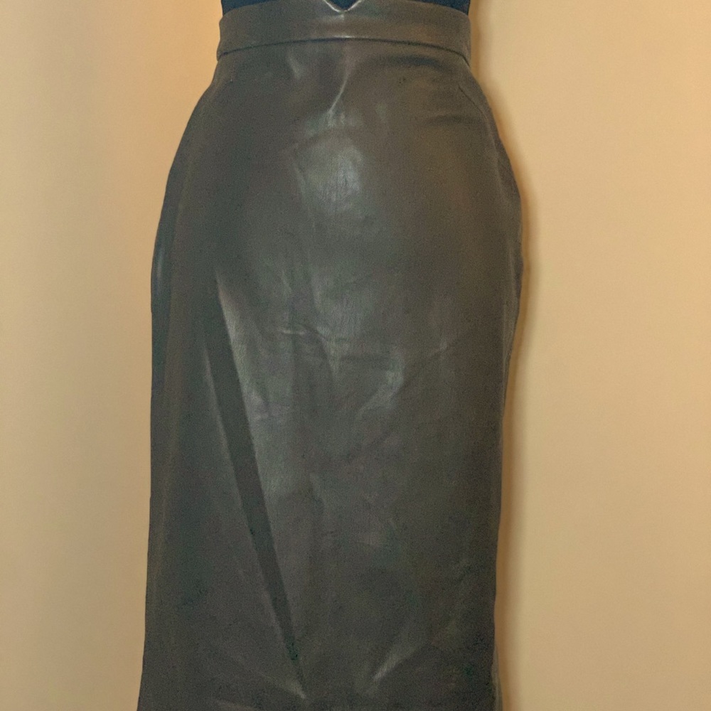 Philosophy Faux Leather Olive Green midi skirt